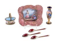 Six Continental Enamel Decorated Articles