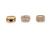 A Collection of Sterling Silver and Yellow Gold Rings, David Yurman,