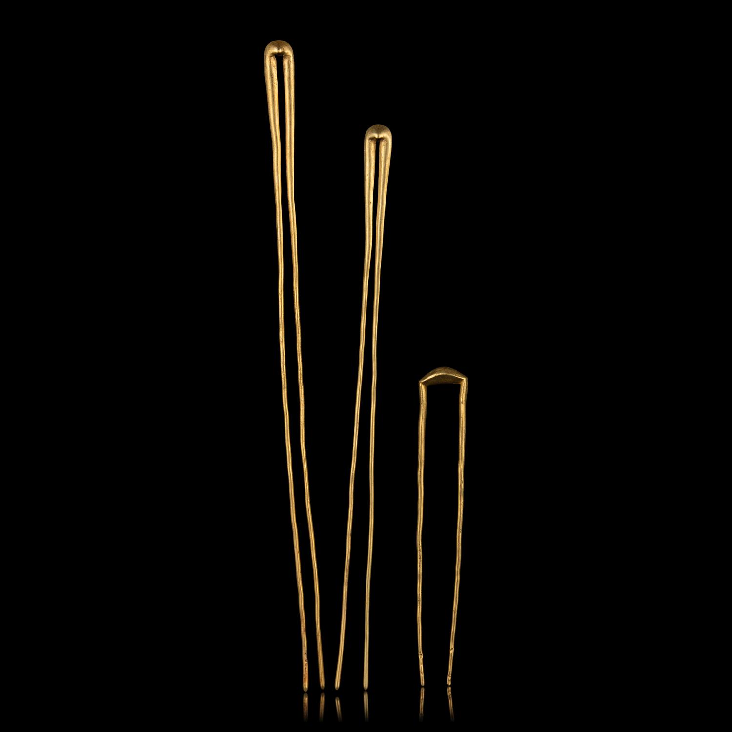 Three Chinese Gold Hairpins, Chai , Han-Tang Dynasty 西漢-唐 金钗三只