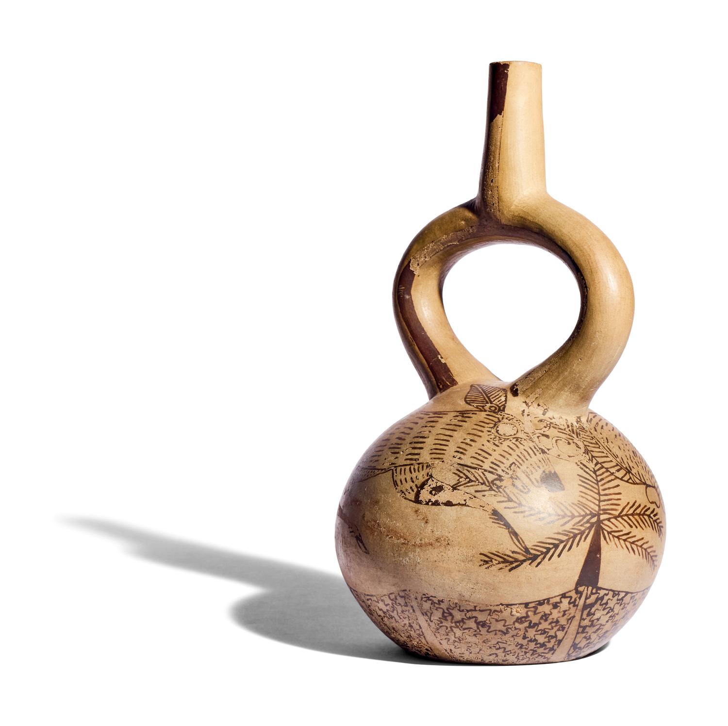 A Moche Fine Line Stirrup Vessel