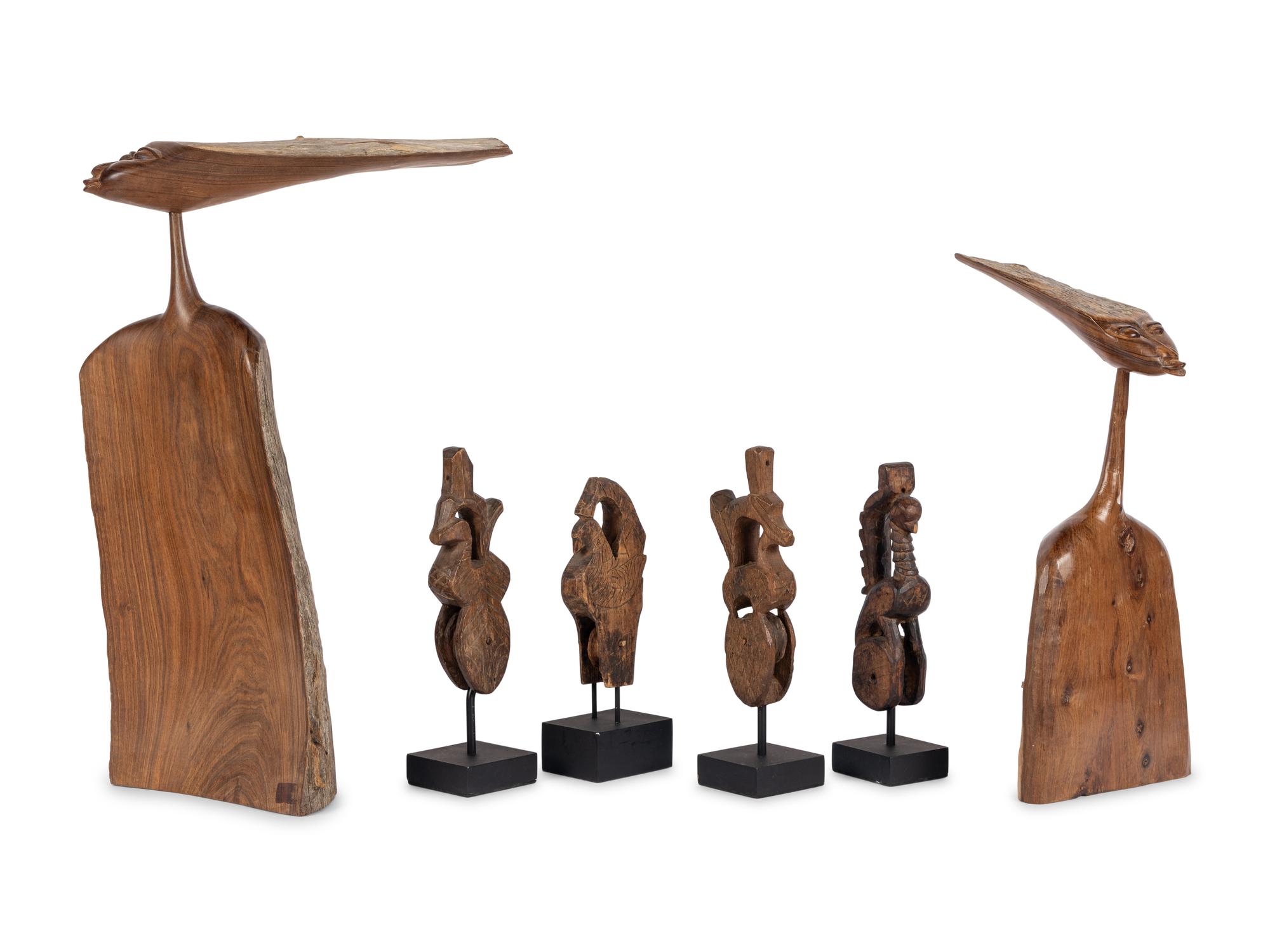 A Group of Six African Carved Wood Articles