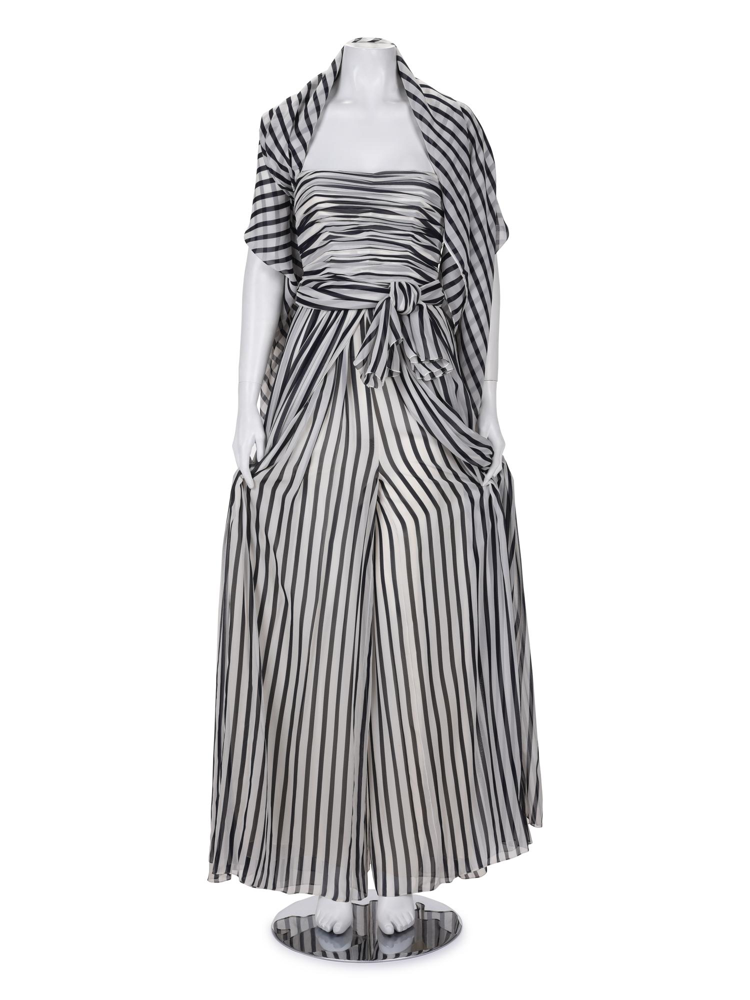 Oscar de la Renta Striped Strapless Jumpsuit, 1978-80