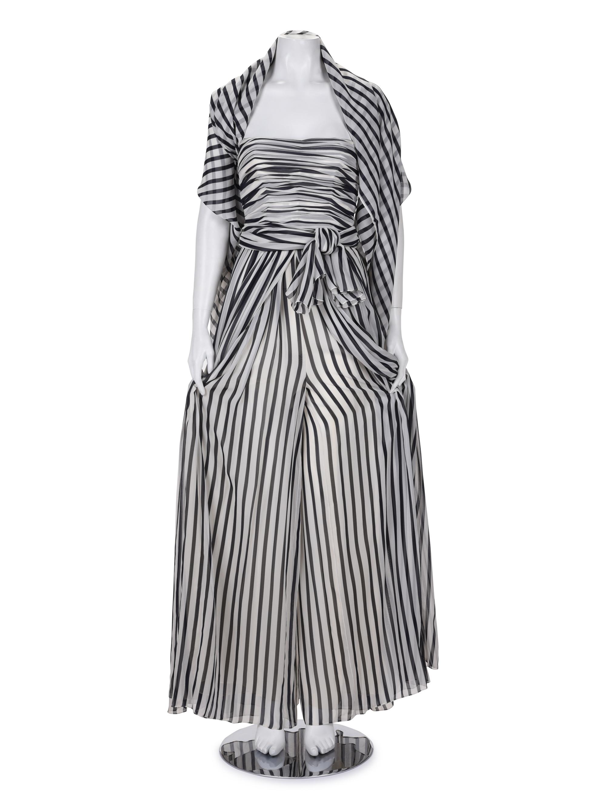 Oscar de la Renta Striped Strapless Jumpsuit, 1978-80