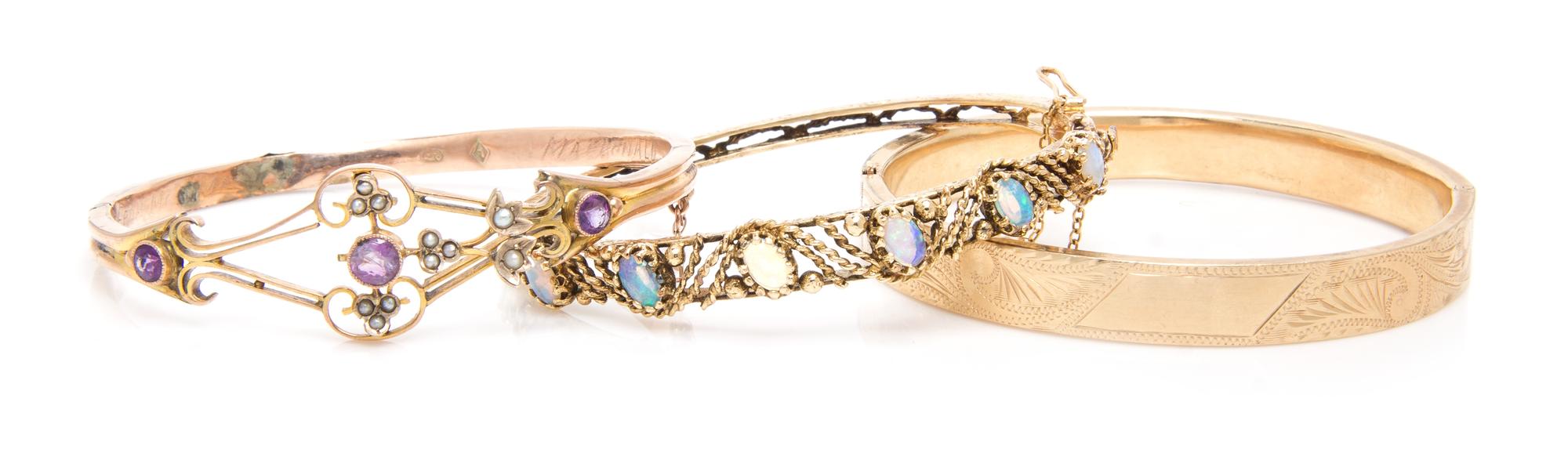 A Collection of Gold Bangle Bracelets, 23.40 dwts.