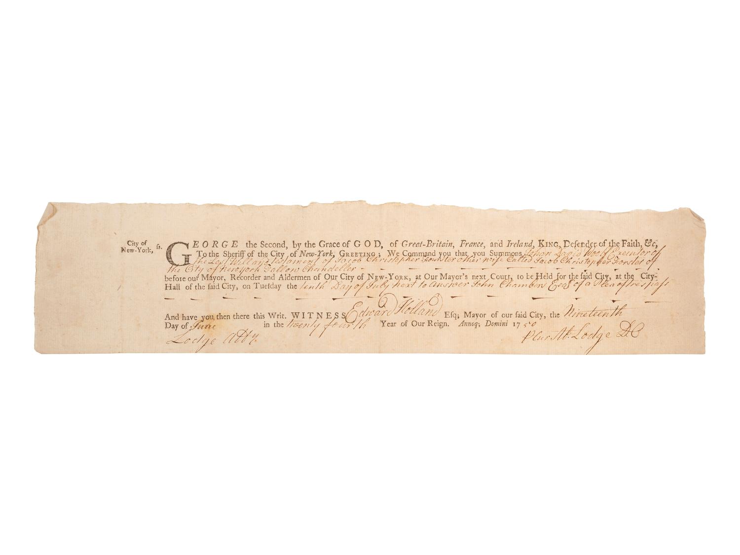 [COLONIAL AMERICA]. A group of 2 documents signed by prominent colonial figures.
