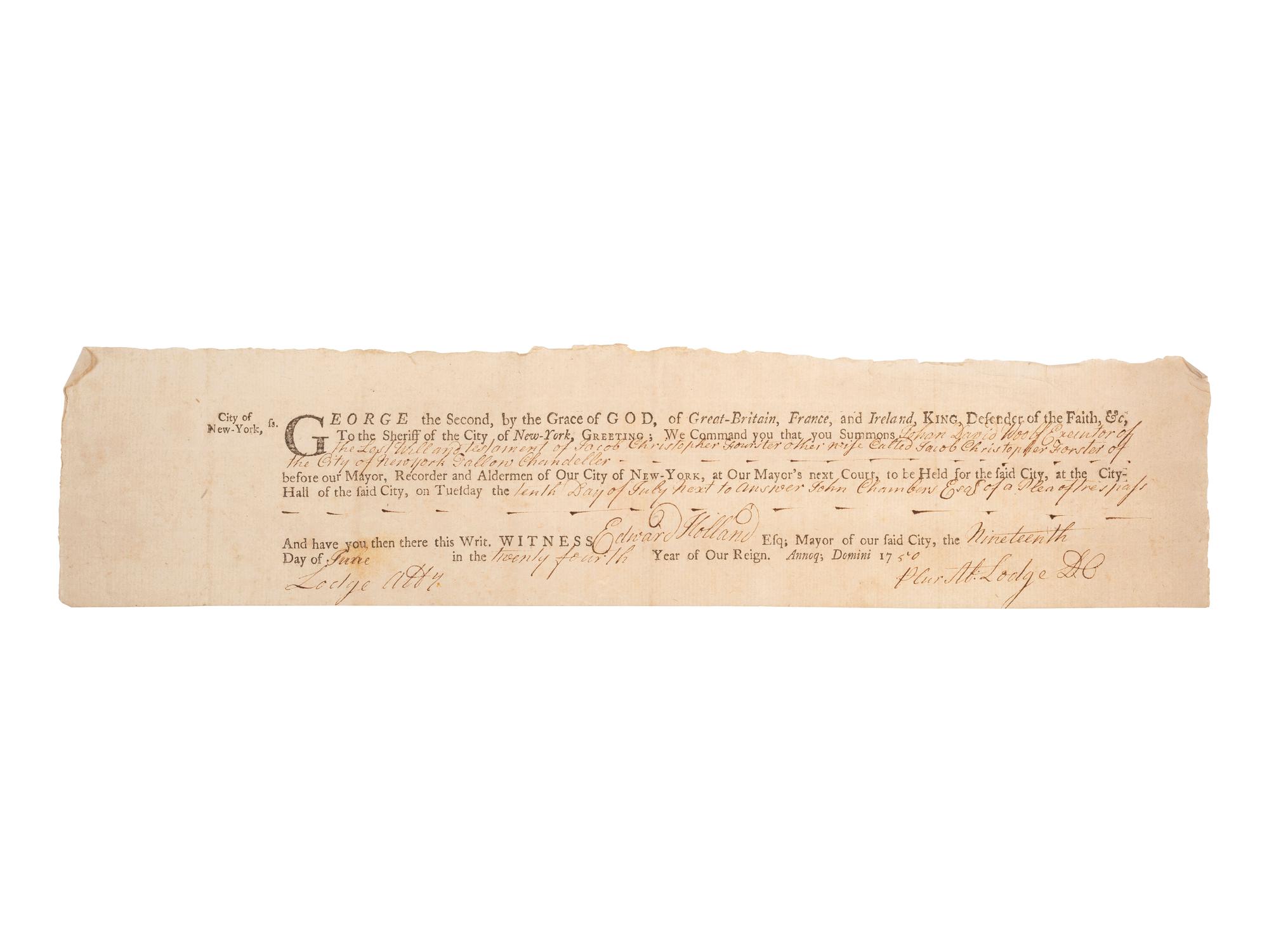 [COLONIAL AMERICA]. A group of 2 documents signed by prominent colonial figures.