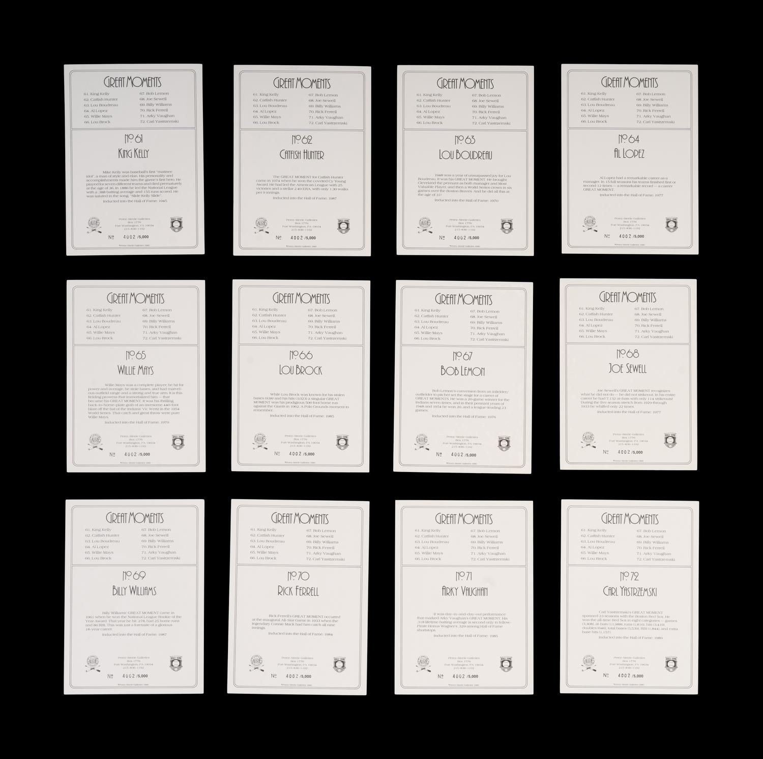 A Complete Run of 1984-97 Series One Through Nine Perez-Steele Baseball Hall of Fame Great Moments Cards