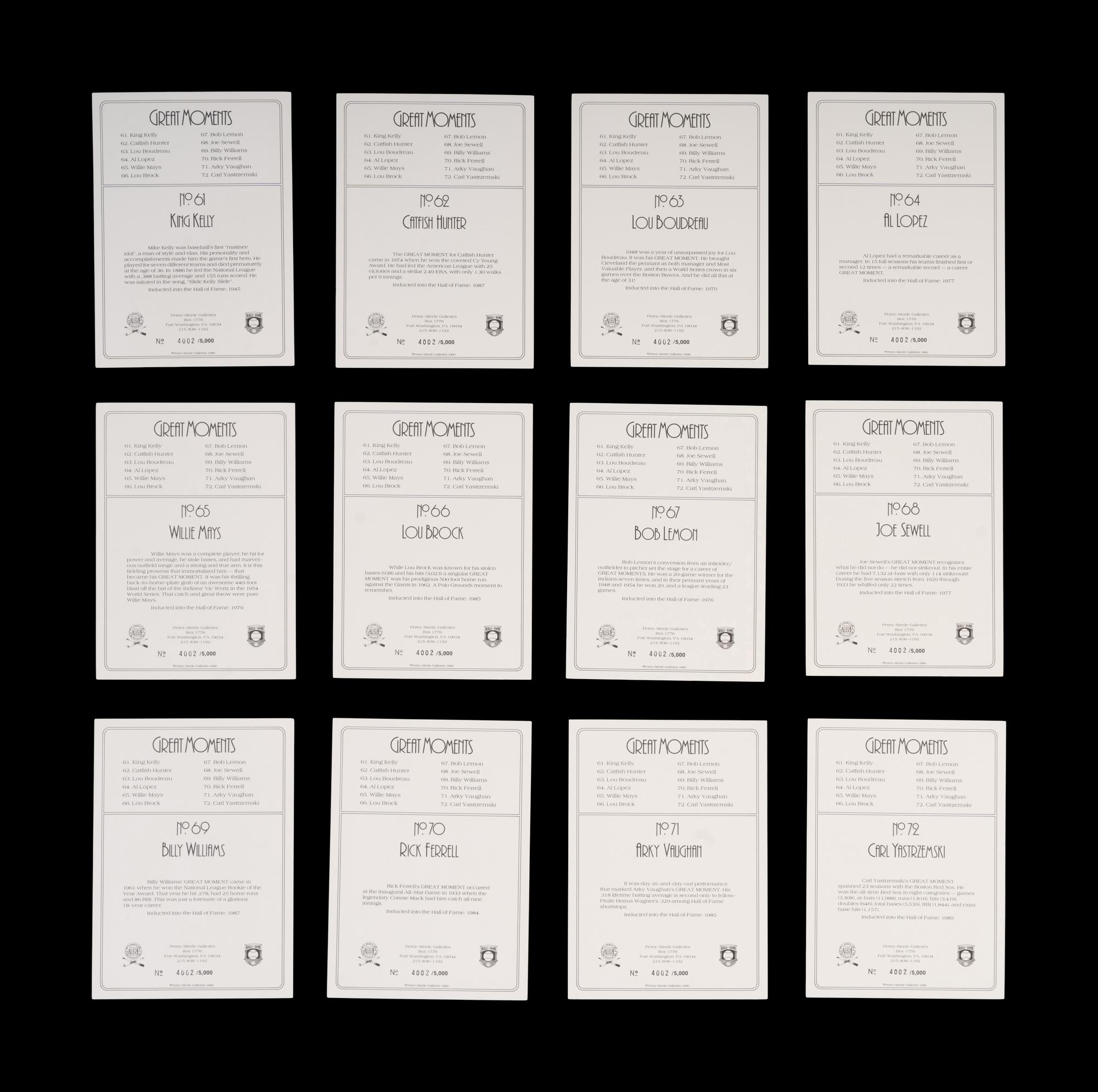 A Complete Run of 1984-97 Series One Through Nine Perez-Steele Baseball Hall of Fame Great Moments Cards