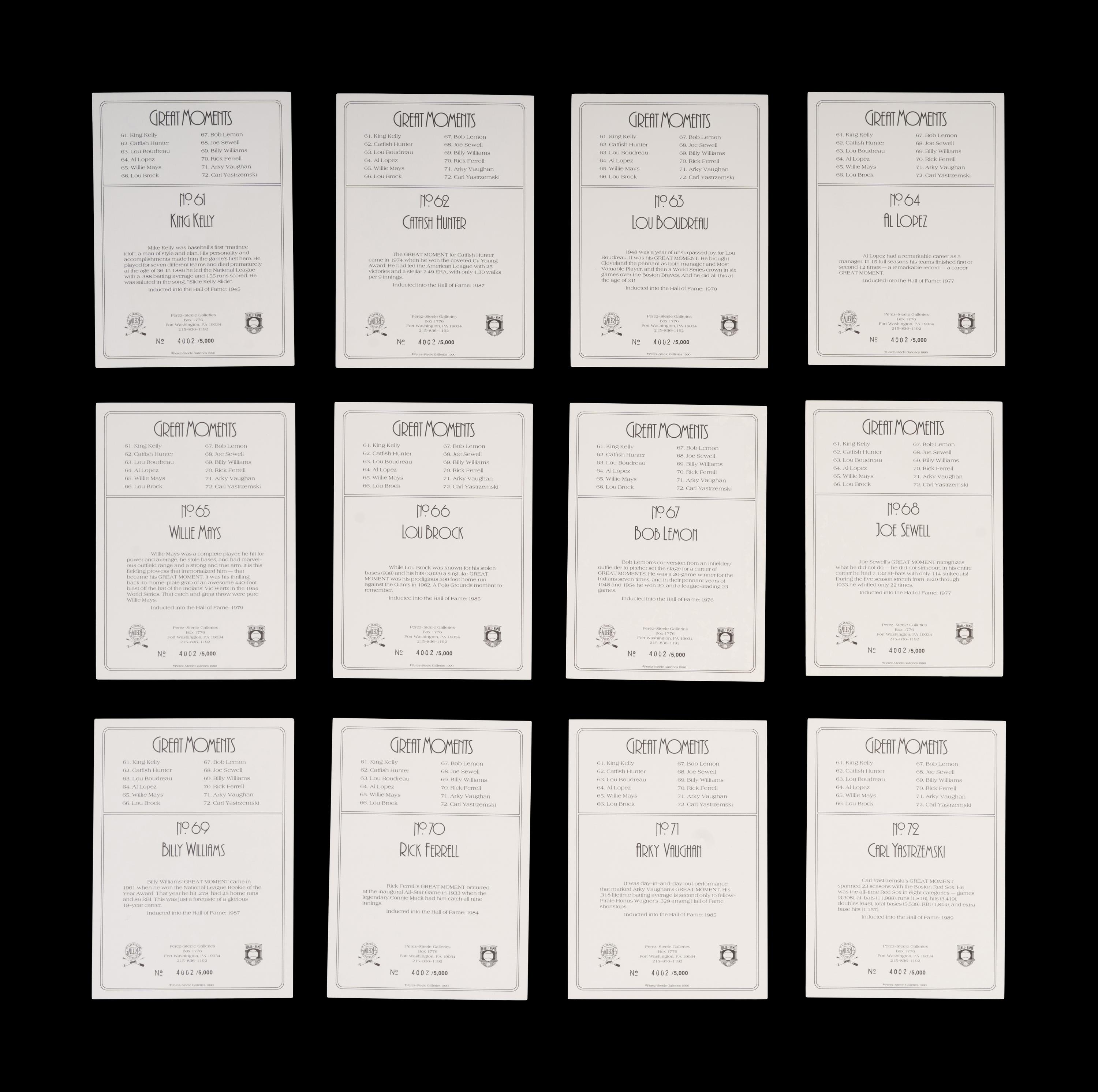 A Complete Run of 1984-97 Series One Through Nine Perez-Steele Baseball Hall of Fame Great Moments Cards