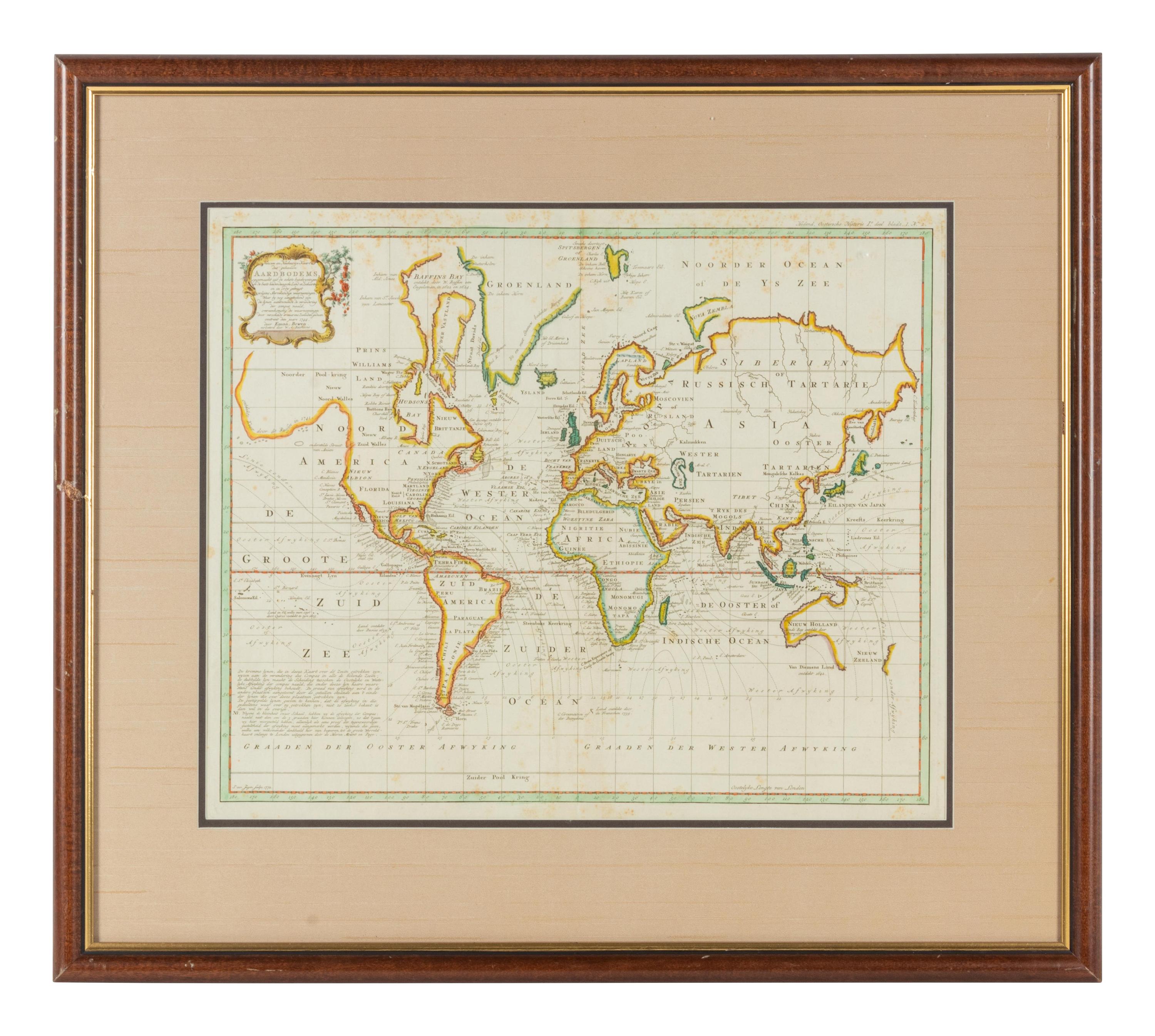 [MAP – WORLD]. BOWEN, Emanuel (d. 1767). Niewe en Naukeurige Kaart des geheelen Aardbodems… [Amsterdam,] 1744.