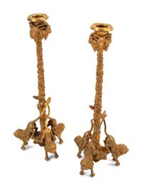A Pair of English Gilt Bronze Candlesticks