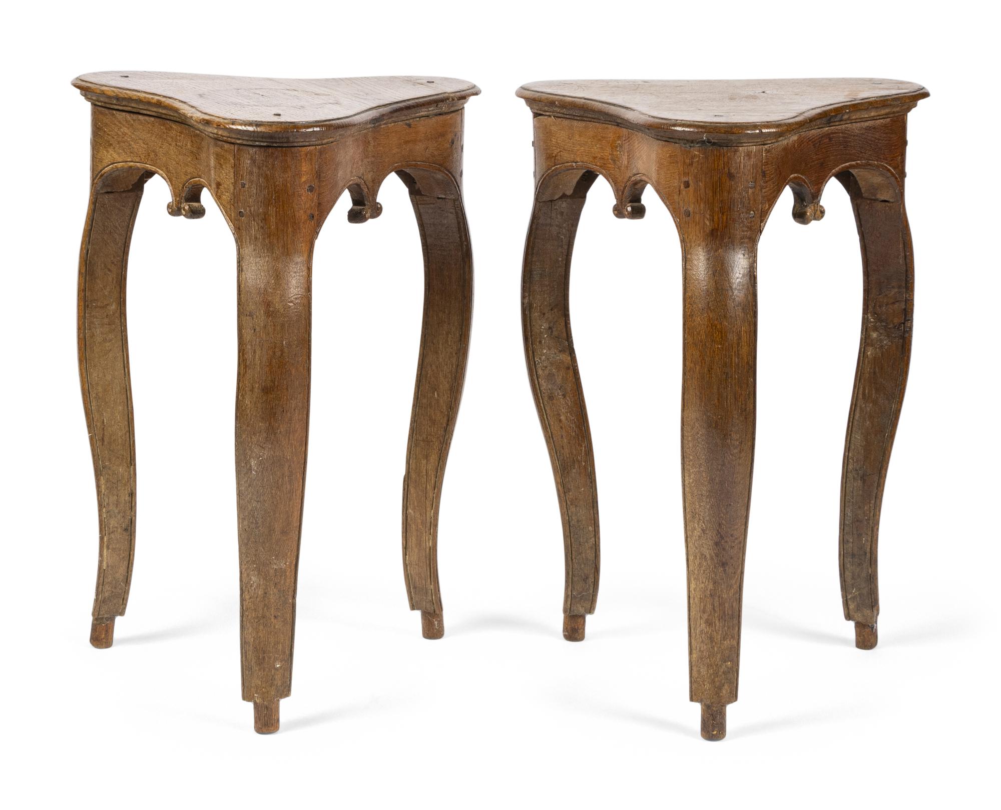 A Pair of French Provincial Walnut Trefoil Side Tables