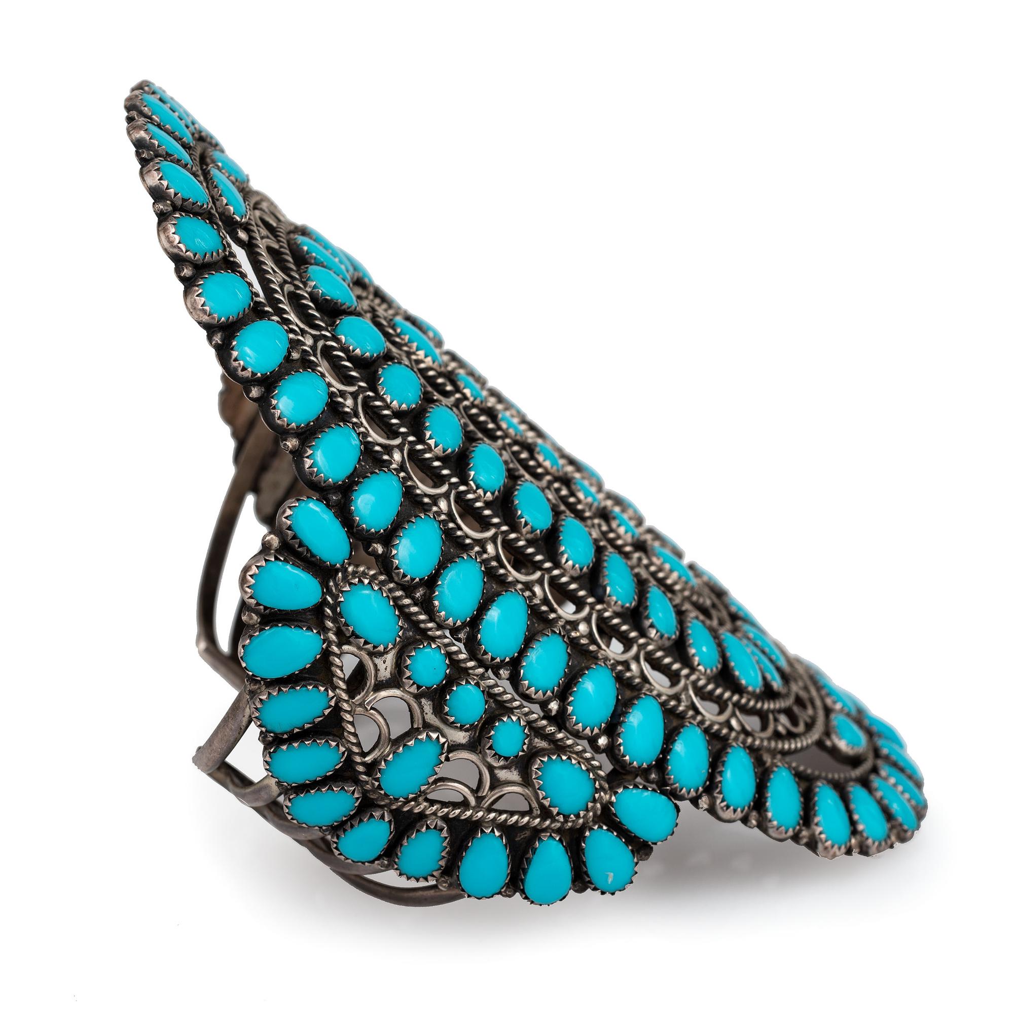Large Sterling Silver and Turquoise Cluster Cuff Bracelet