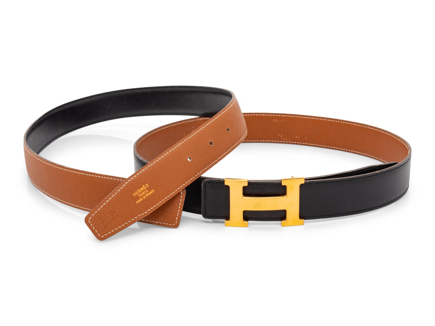 Hermès, Constance Gold Belt Buckle & Two Leather Belts