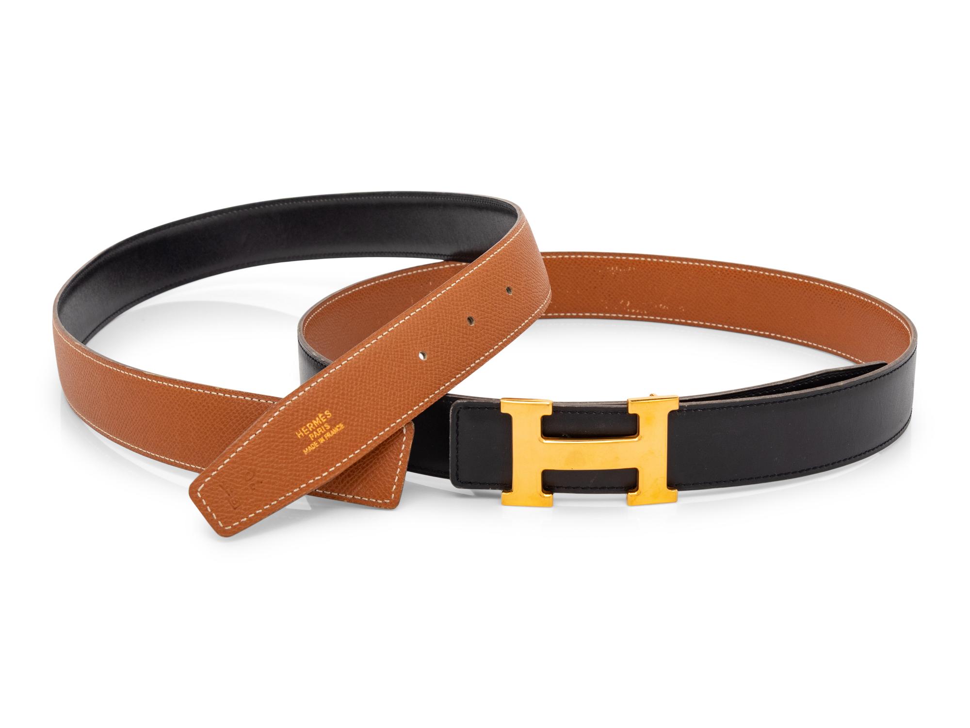 Hermès, Constance Gold Belt Buckle & Two Leather Belts