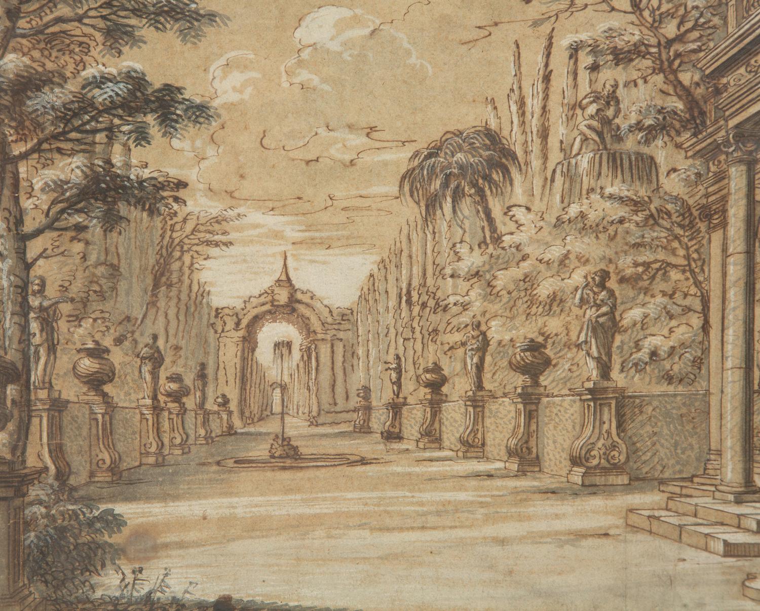 An Alley Lined by Cypress Trees and Classical Statuary
