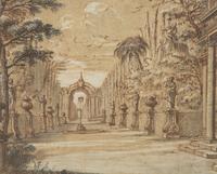 An Alley Lined by Cypress Trees and Classical Statuary