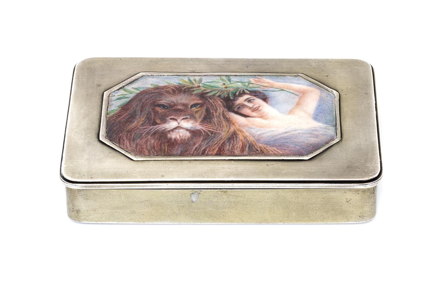 A Russian Silver and En Plein Enamel Box, Mark of Grigory Sbitnev, Moscow, late 19th/early 20th century, the lid centered by a painted