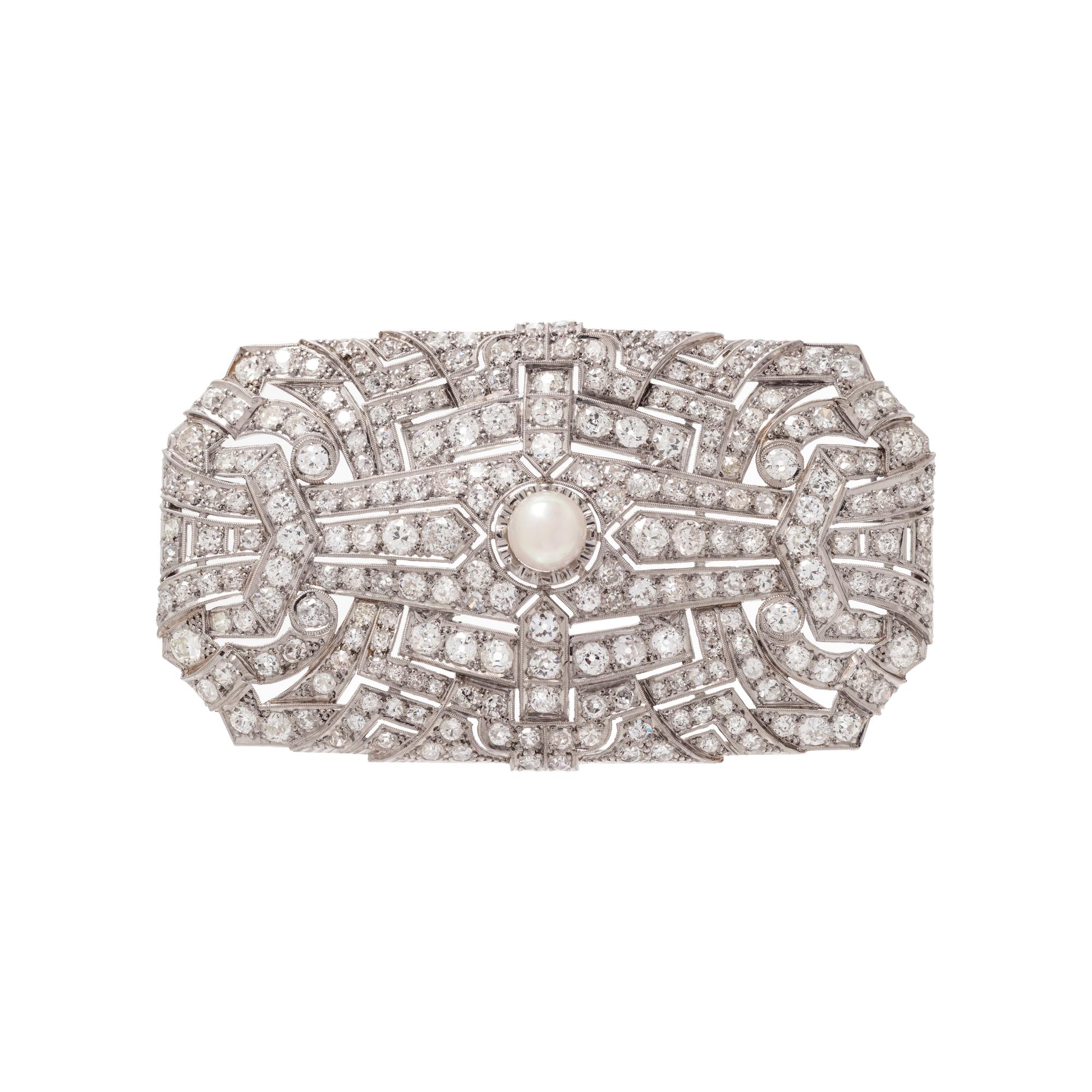 DIAMOND AND CULTURED PEARL BROOCH