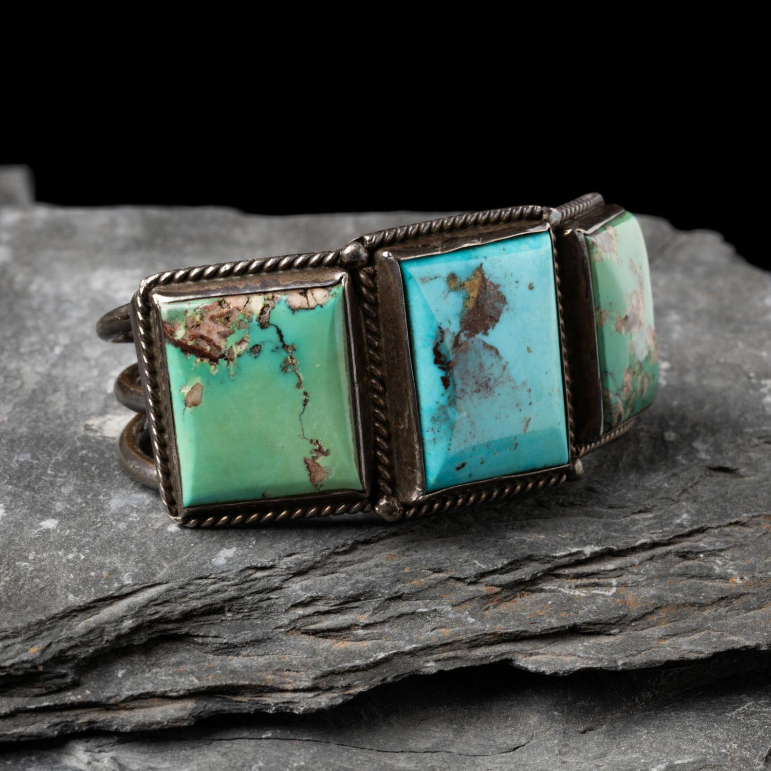 Mark Chee (Diné, 1914-1981) — Sterling Silver and Turquoise Cuff Bracelet