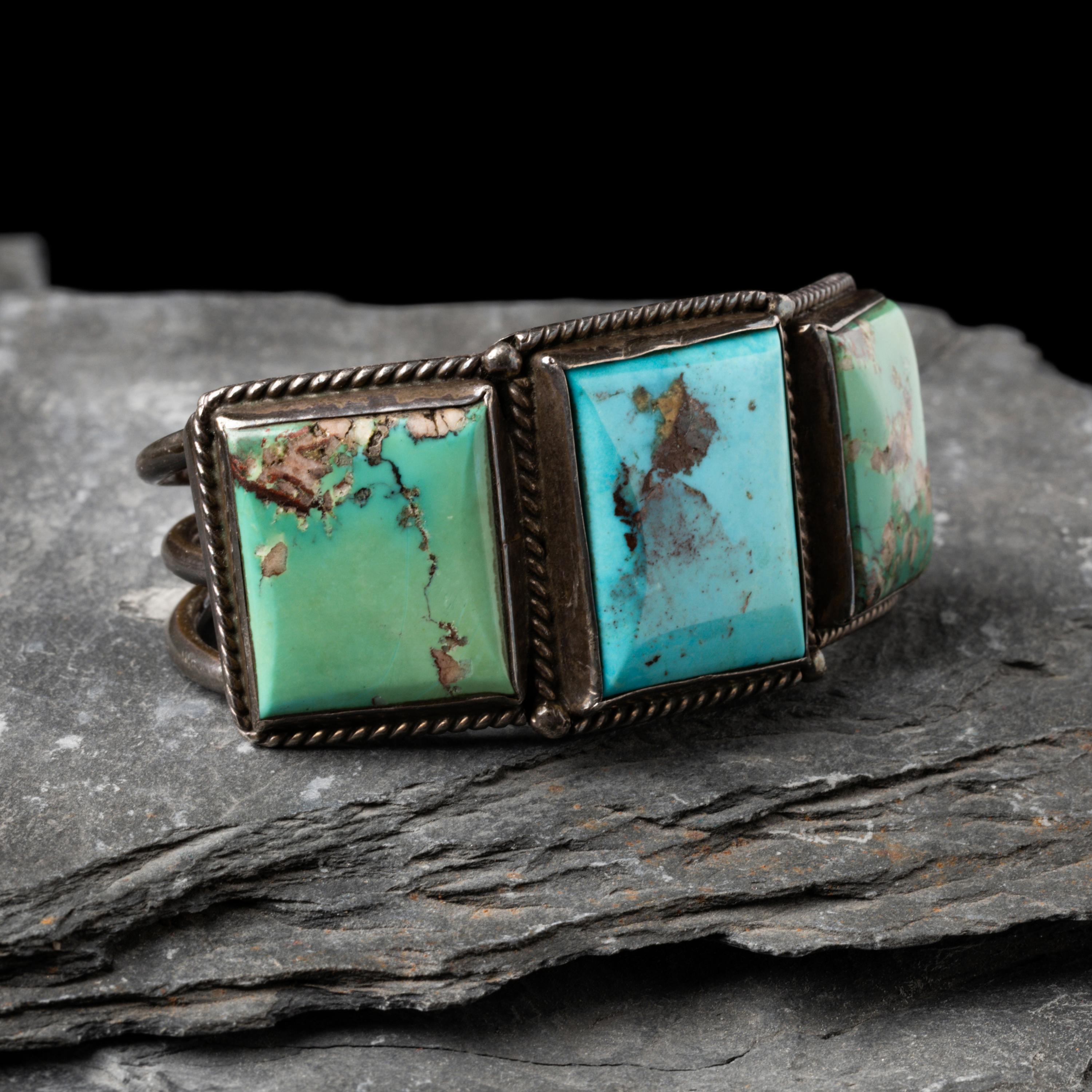 Mark Chee (Diné, 1914-1981) — Sterling Silver and Turquoise Cuff Bracelet