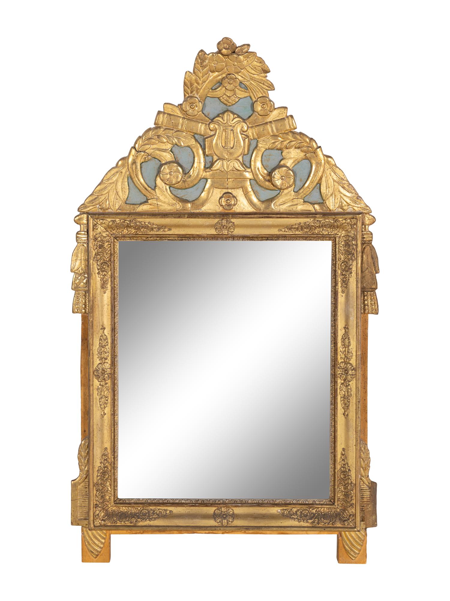 An Empire Painted and Parcel Gilt Mirror