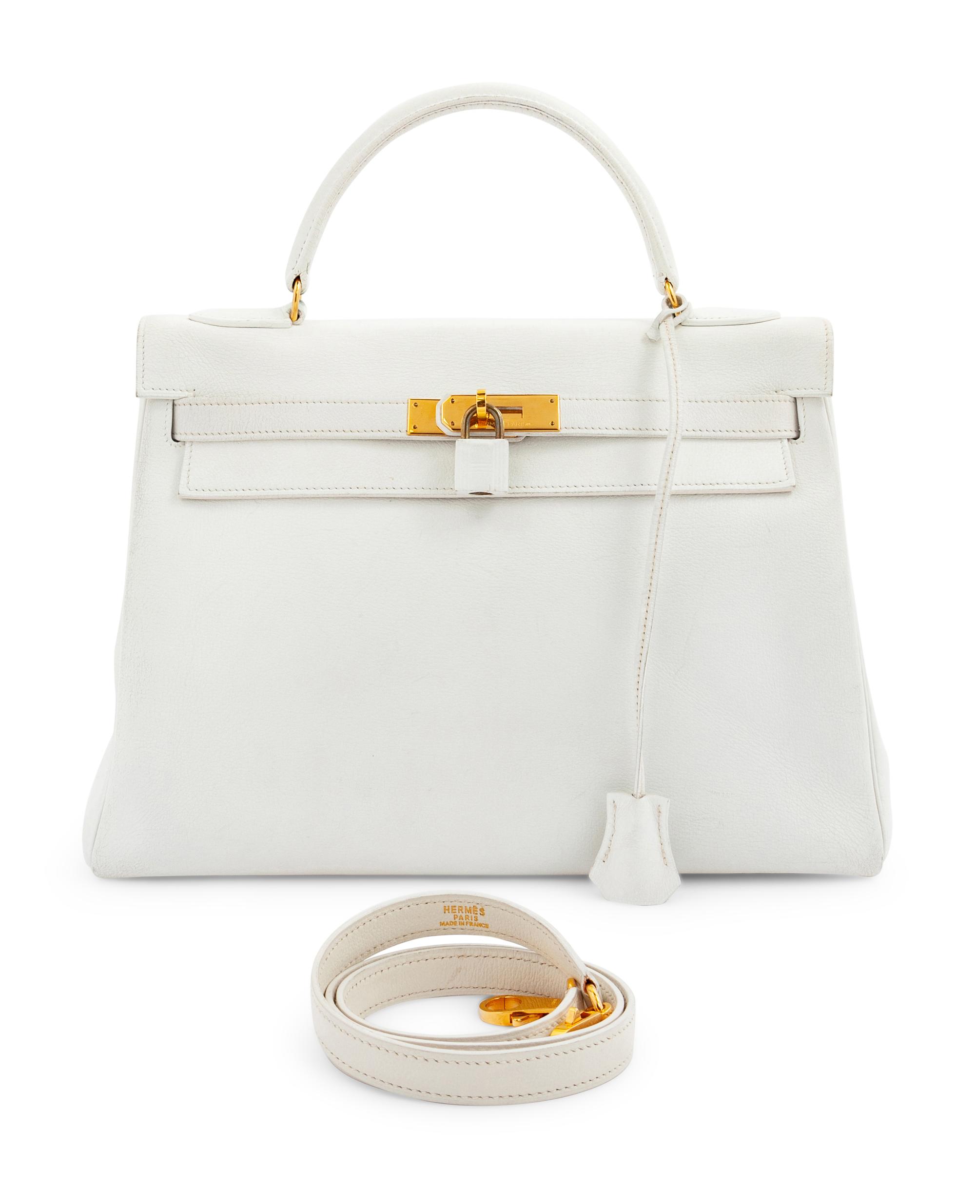 Hermès White Leather Kelly Bag 32cm, 1986