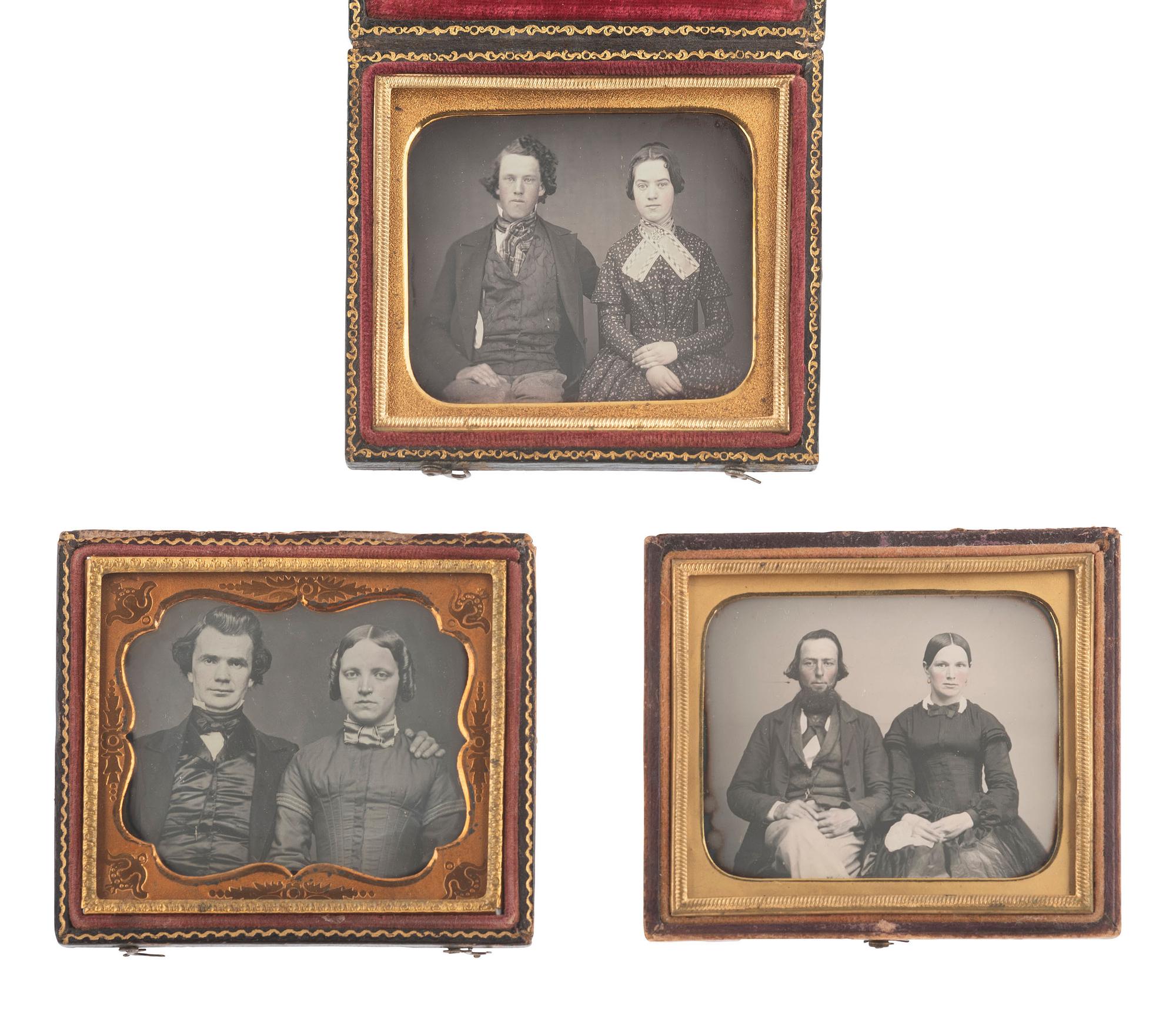 [EARLY PHOTOGRAPHY]. 19 sixth plate daguerreotypes of couples.