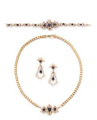 A Yellow Gold, Sapphire and Diamond Demi-Parure,
