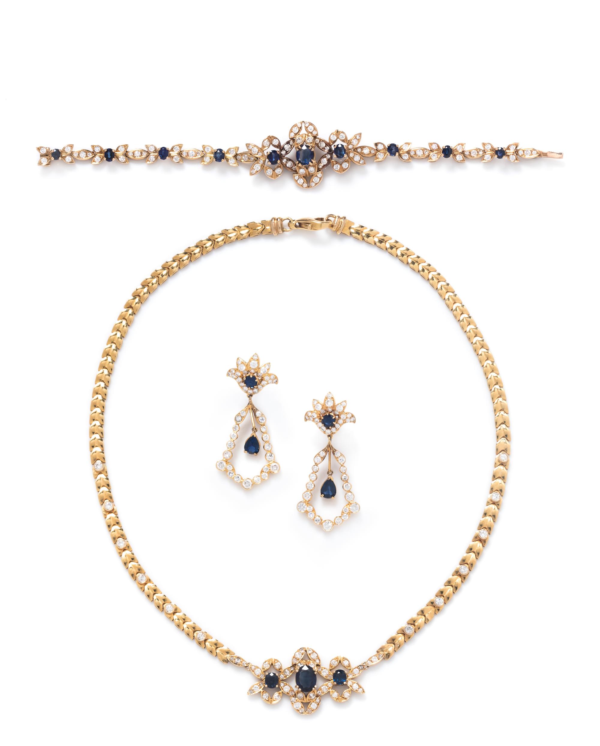 A Yellow Gold, Sapphire and Diamond Demi-Parure,