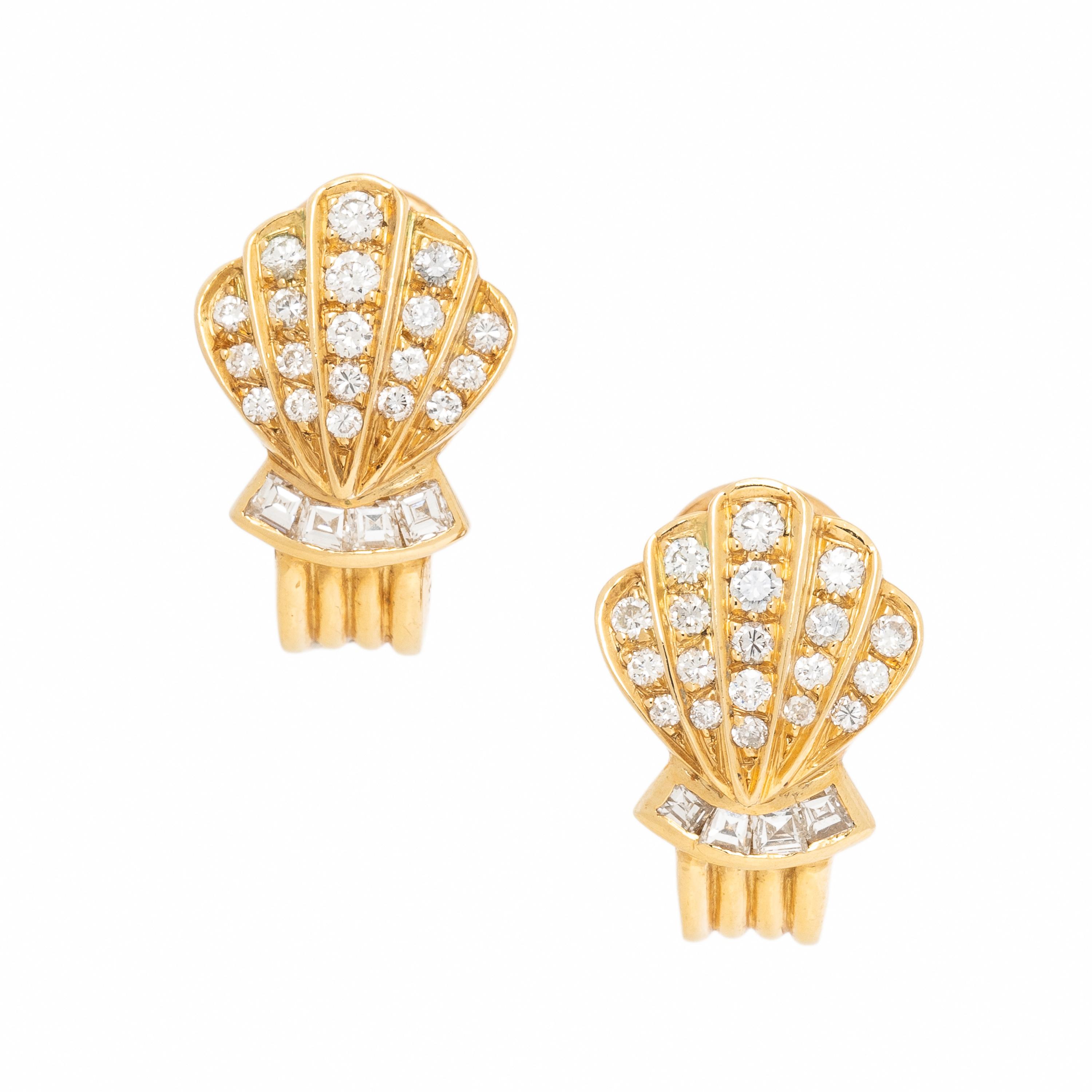 Yellow Gold and Diamond Shell Earrings