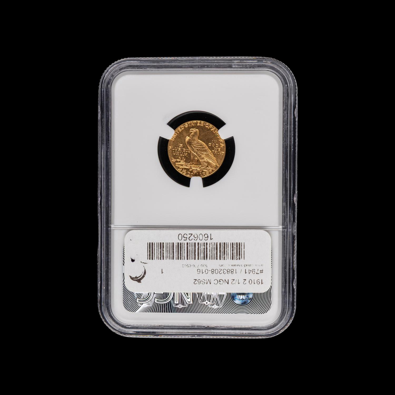 A 1910 Indian Head $2.50 Gold Coin [NGC MS62]