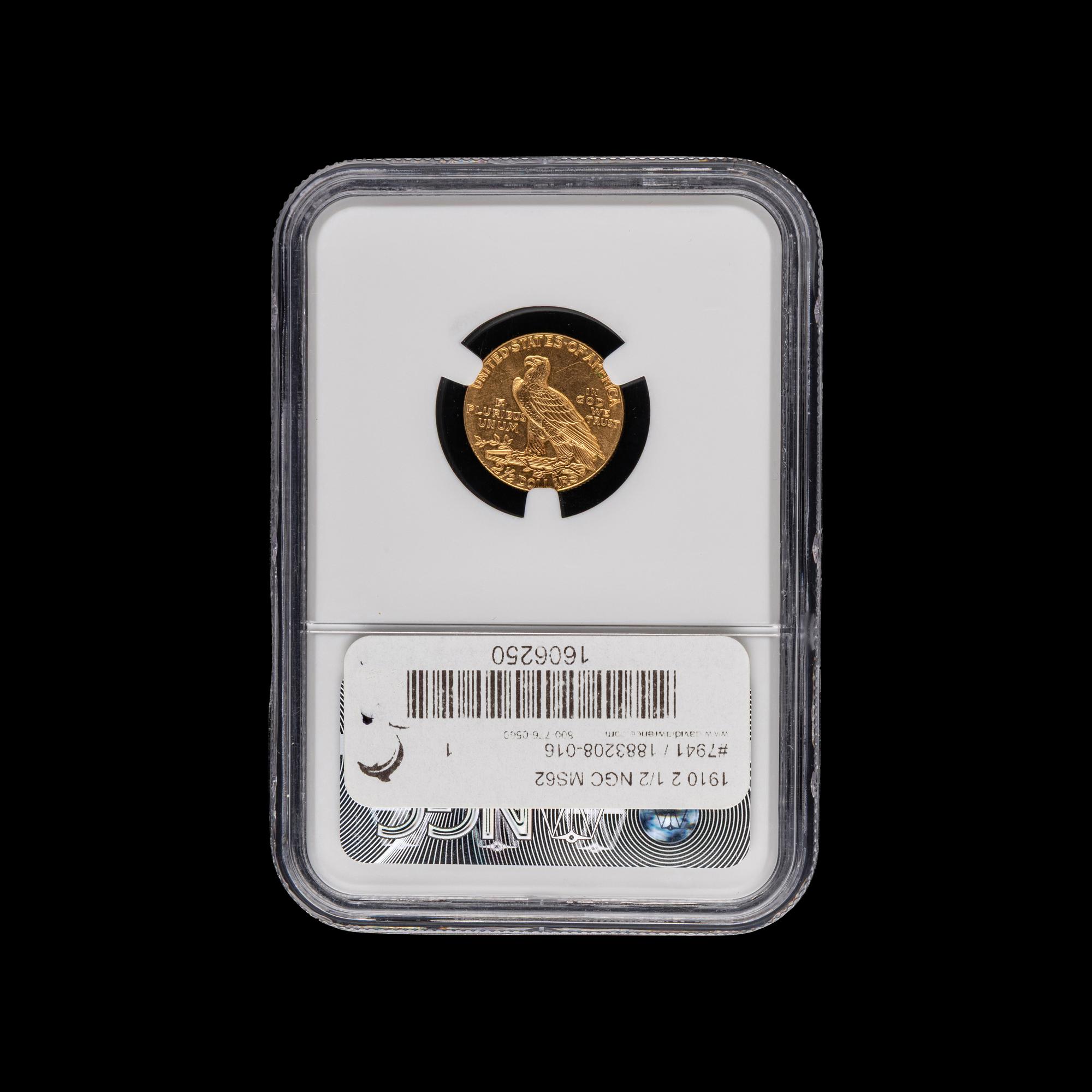 A 1910 Indian Head $2.50 Gold Coin [NGC MS62]