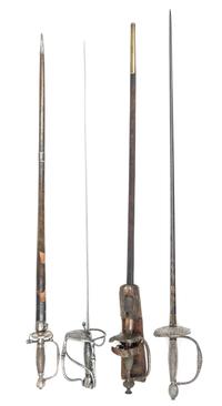 Four Continental Court Swords Length of longest 38 inches.