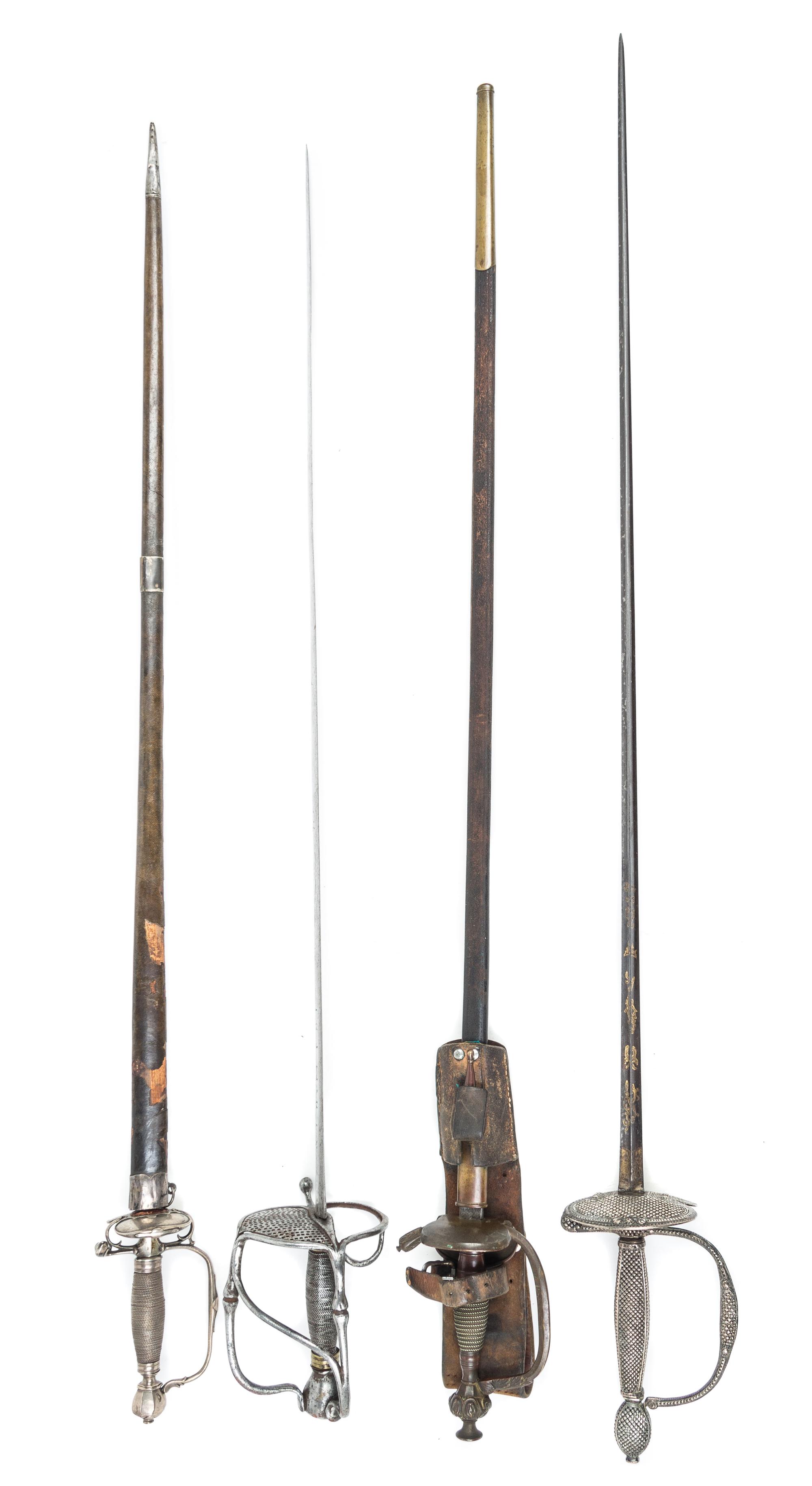Four Continental Court Swords Length of longest 38 inches.