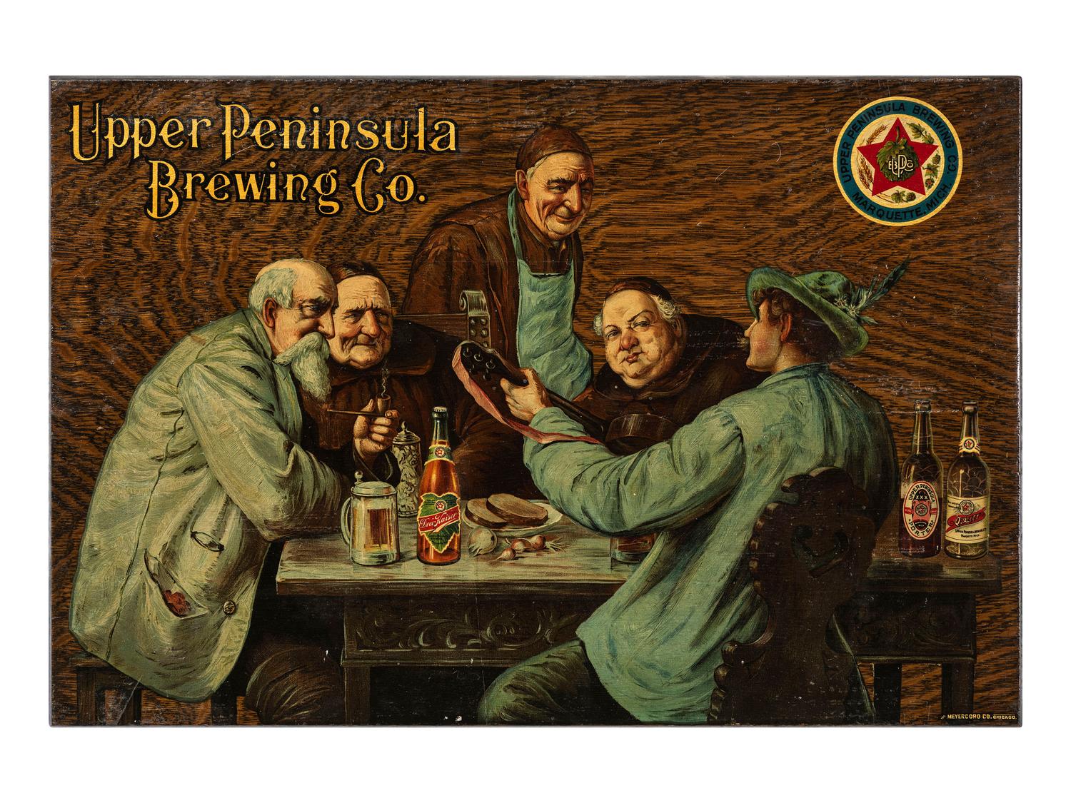 A Rare Upper Penninsula Brewing Company Wood Veneer Advertising Sign
