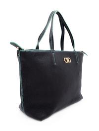 A Salvatore Ferragamo Black Pebbled Leather Bice Small Tote Bag, 8.25" H x 14" W x 4.25" D; Handle drop: 5.5".