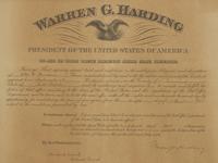 [Presidential] Harding, Warren G. Partially-printed postal commission, signed