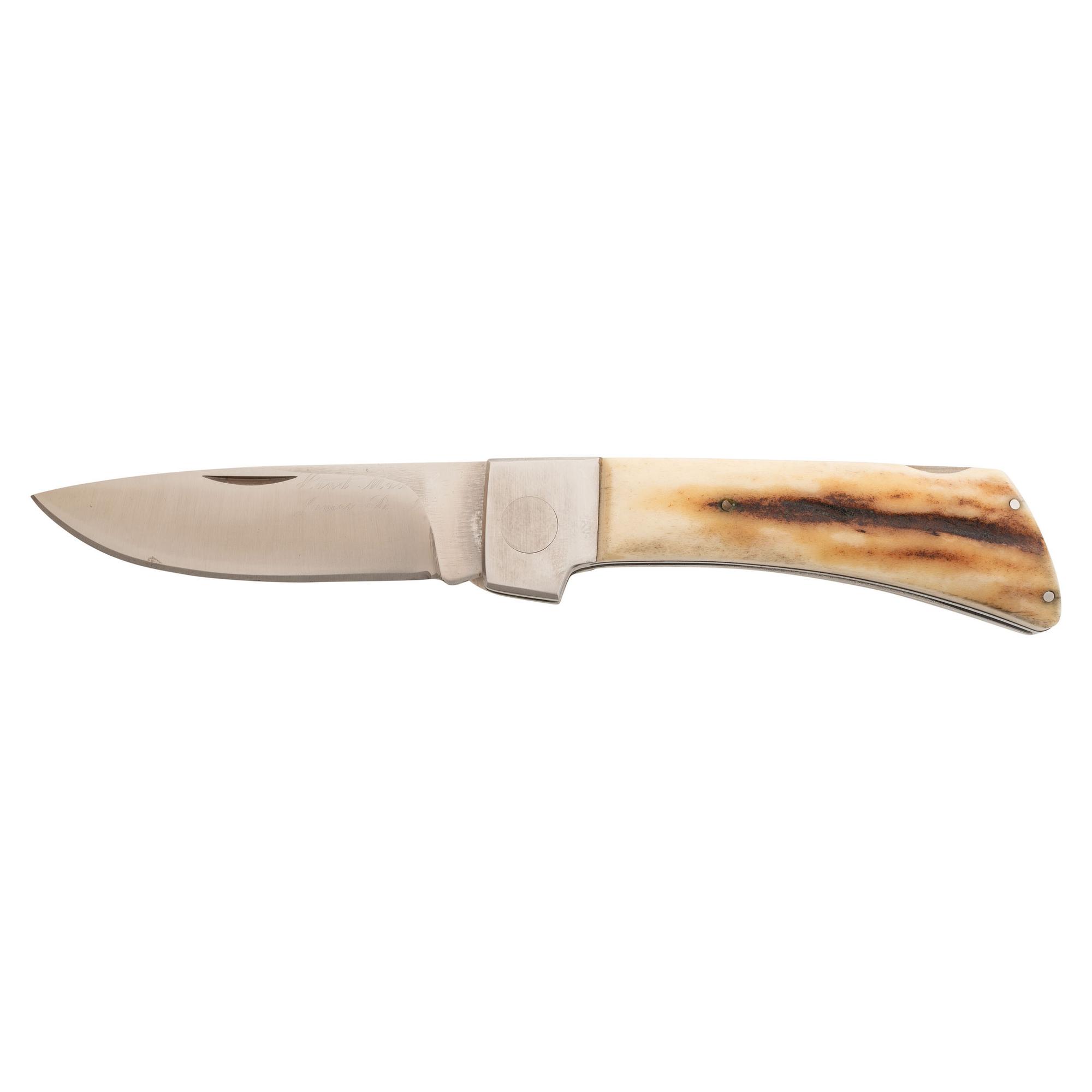 Early Jimmy Lile Lockback Folding Knife, Staghorn Handle, Full Name Engraved on Blade