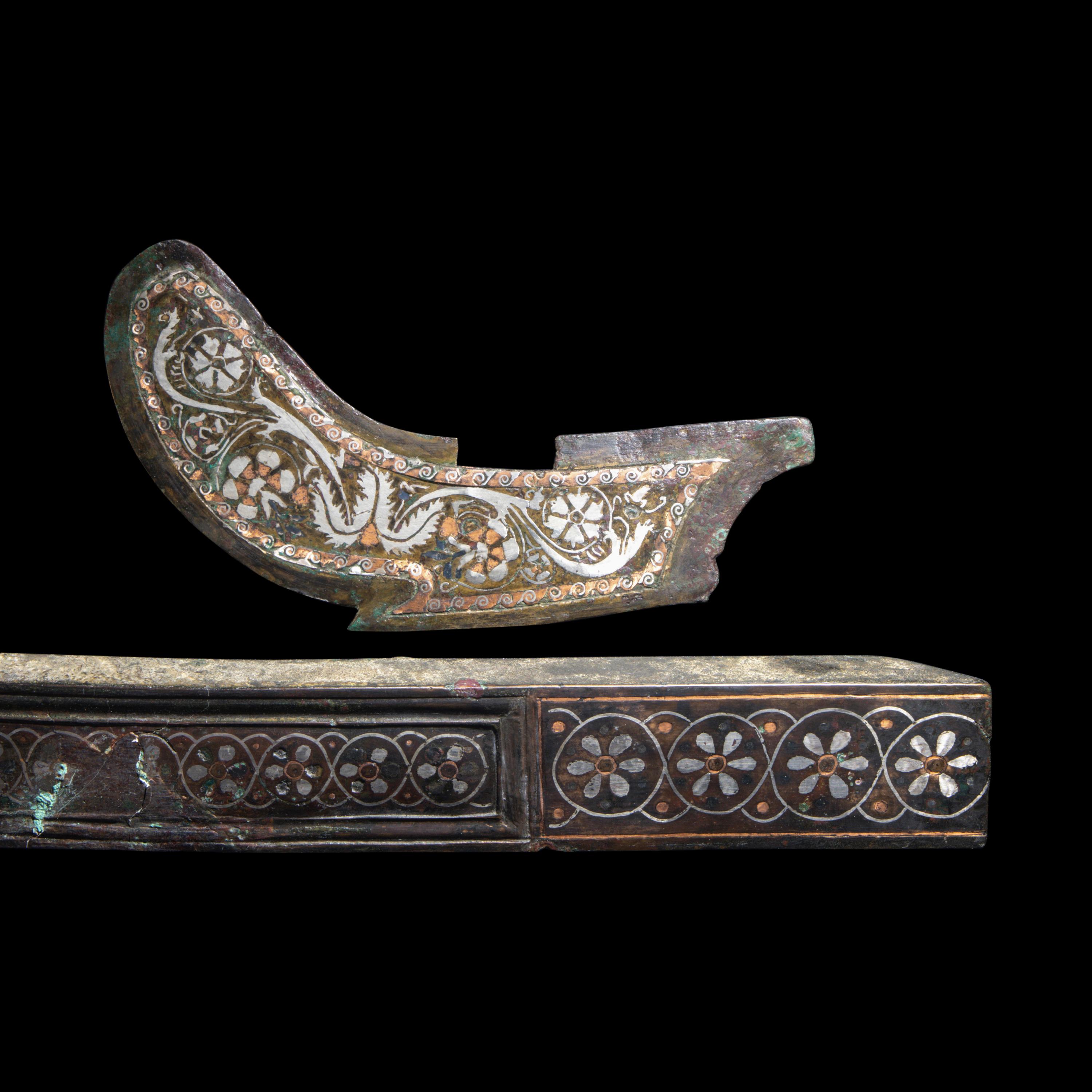 Two Roman Bronze and Enamel Furniture Inlays