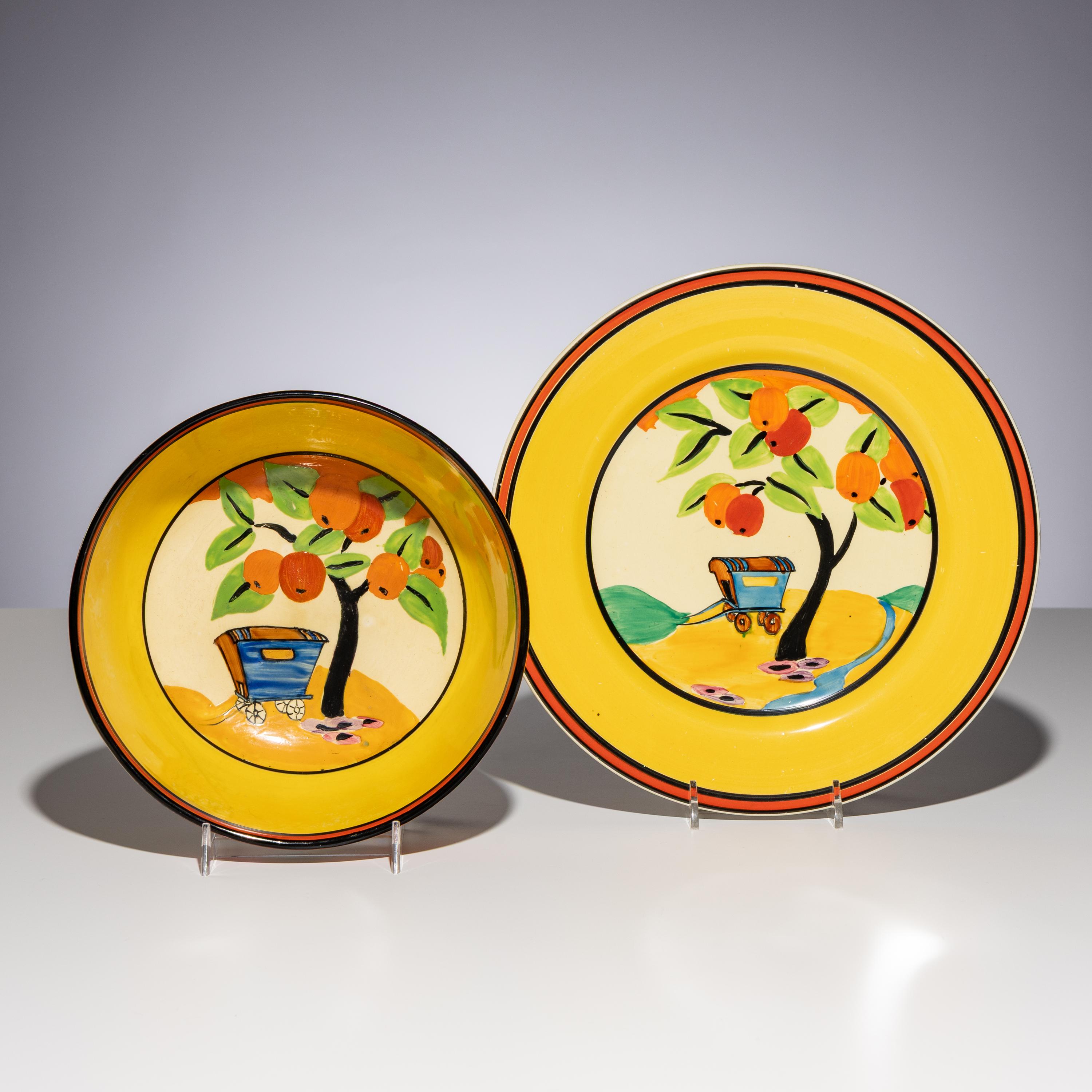 Clarice Cliff (English, 1899–1972) — Appliqué Caravan pattern, Bowl and Platter