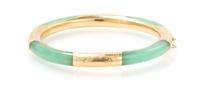 A 14 Karat Yellow Gold and Jade Bangle, 14.30 dwts.