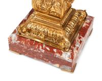 A Pair of Continental Gilt Bronze Mounted Rouge Marble Pedestals