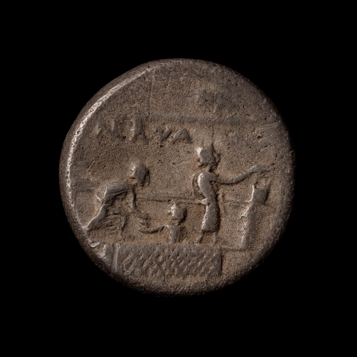 [ANCIENTS] ROMAN REPUBLIC. P. Licinius Nerva (c. 113-112 BC). Ar Denarius, (3.8g, 16mm); the reverse featuring three citizens voting in the Comitum .