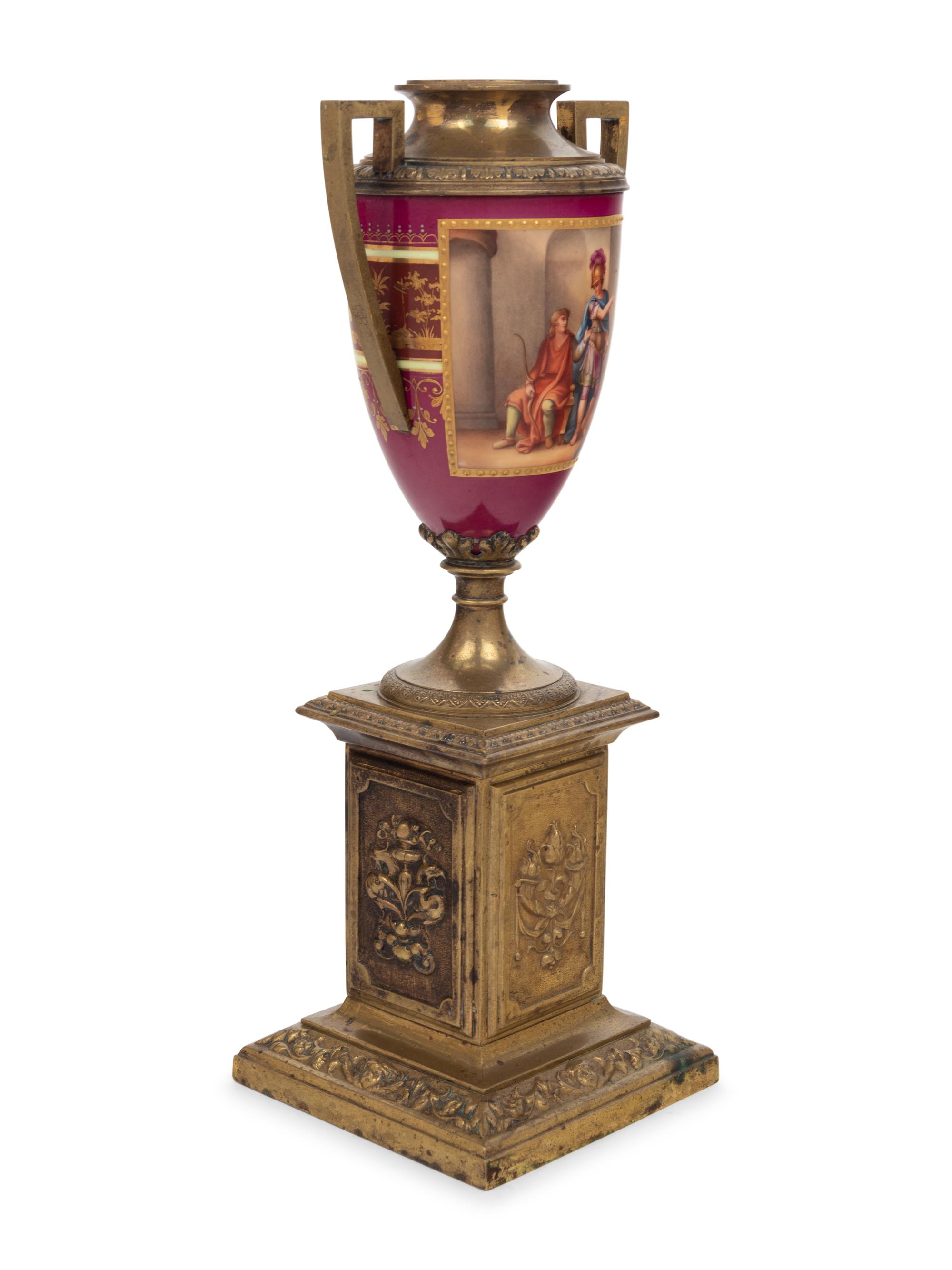 A Vienna Style Gilt Bronze Mounted Porcelain Urn