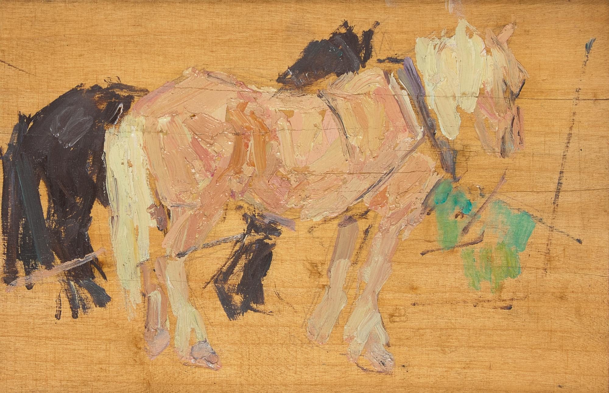 Leon Schulman Gaspard (American/Russian, 1882-1964) — Horses Palamino and Black in Harness