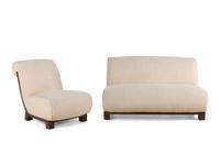 A Contemporary Upholstered Loveseat and Slipper Chair
