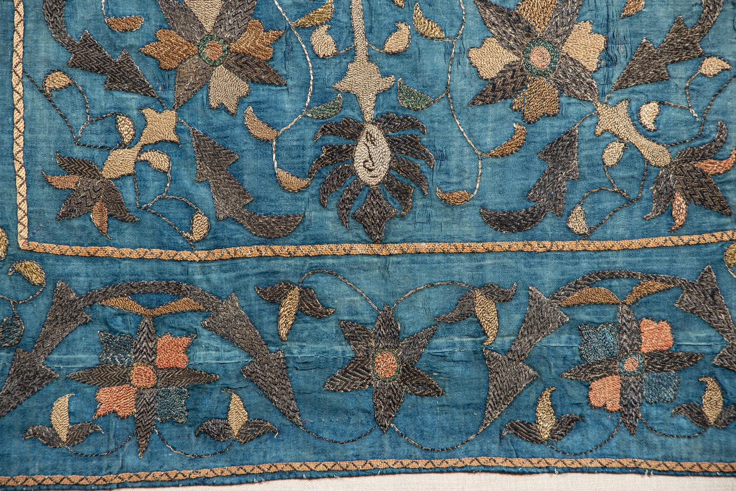 An Azeri Metallic Thread Embroidered Silk Panel