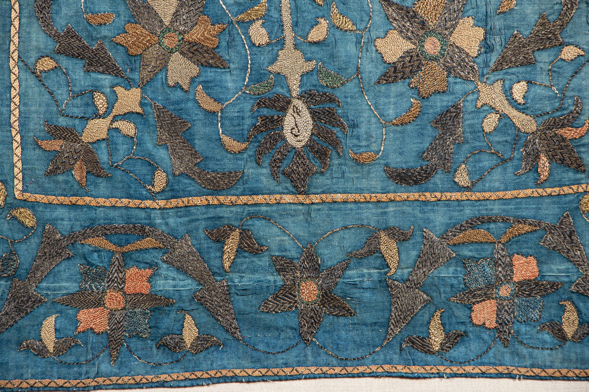 An Azeri Metallic Thread Embroidered Silk Panel
