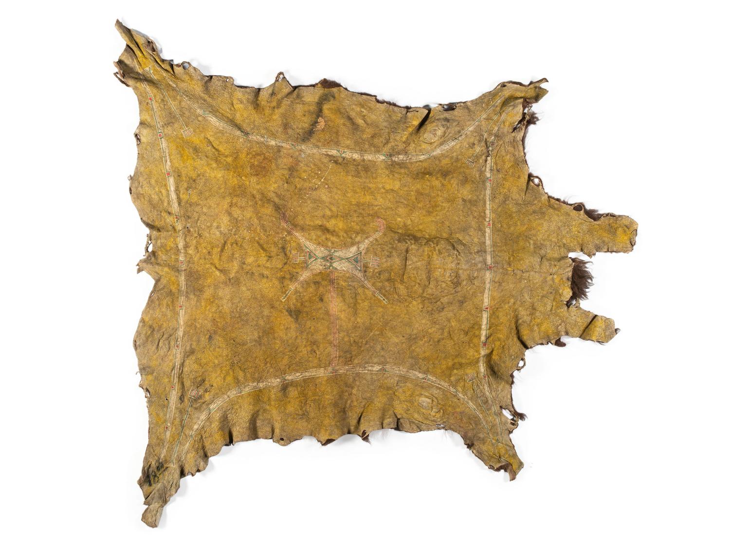 Early Southern Plains Painted Buffalo Hide Robe, Likely Comanche